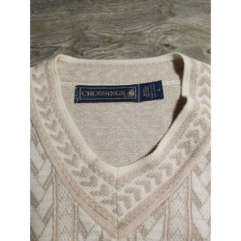 Crossings Mens Large Long Sleeve Tan Winter Warm USA Made Cotton Loose Wrist - Picture 5 of 7